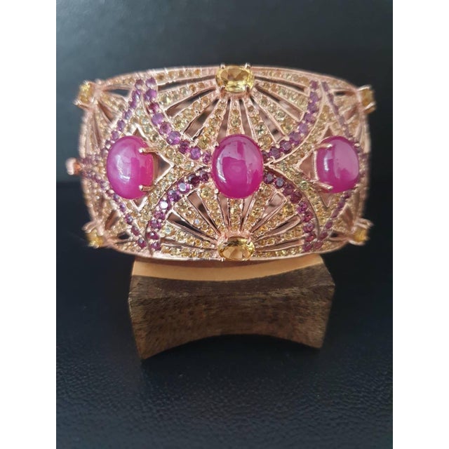 2000 - 2009 Bochic "Capri" Vintage Ruby, Topaz, Amethyst & Multi Gem Cuff Set 18K & Silver For Sale - Image 5 of 9