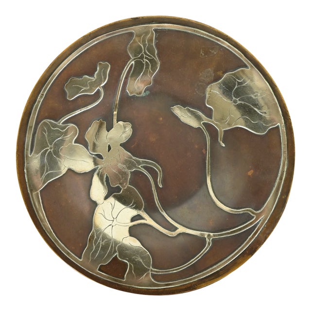 Heintz Style Arts & Crafts Sterling Silver on Bronze Plate For Sale
