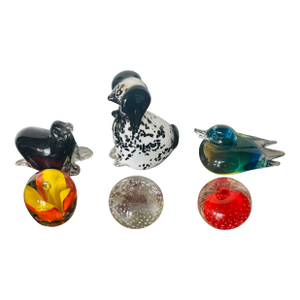 6 Vintage Mid 20 Th Century Art Glass Paperweights