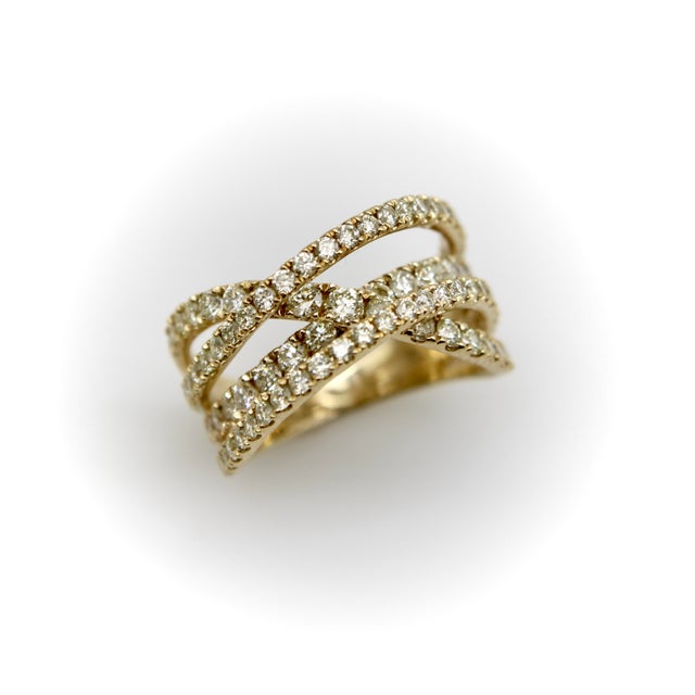 Contemporary 1990s Contemporary 14k Gold Micro Pave Diamond Crossover Ring, Size 6 For Sale - Image 3 of 11