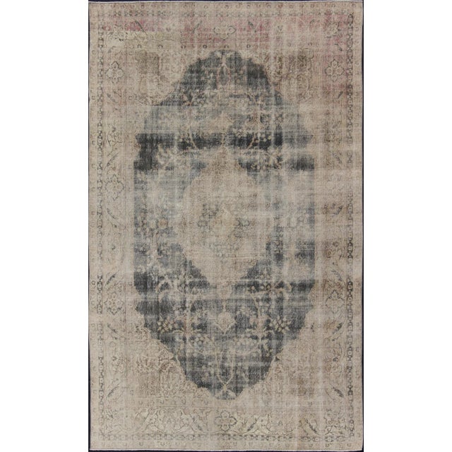 Distressed Turkish Rug With Floral Design in Taupe, Dark Gray Tan & Charcoal For Sale - Image 13 of 13