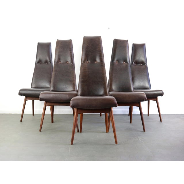 Highback Model 2051-C Dining Chairs by Adrian Pearsall in Faux Leather & Walnut - Set of 6 For Sale In Orlando - Image 6 of 8