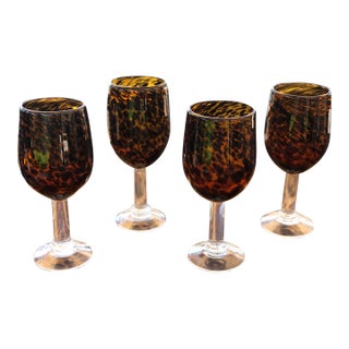 Vintage Faux Tortoise Shell Wine Glasses- Set of 4 For Sale