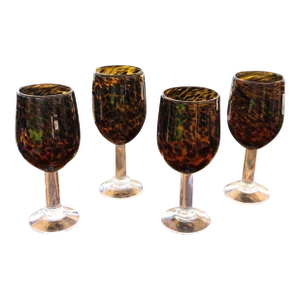 Vintage Faux Tortoise Shell Wine Glasses- Set of 4