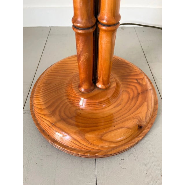 Brown Mid-Century Faux Bamboo Turned Wooden Column Floor Lamp, Britain, 1980s For Sale - Image 8 of 10