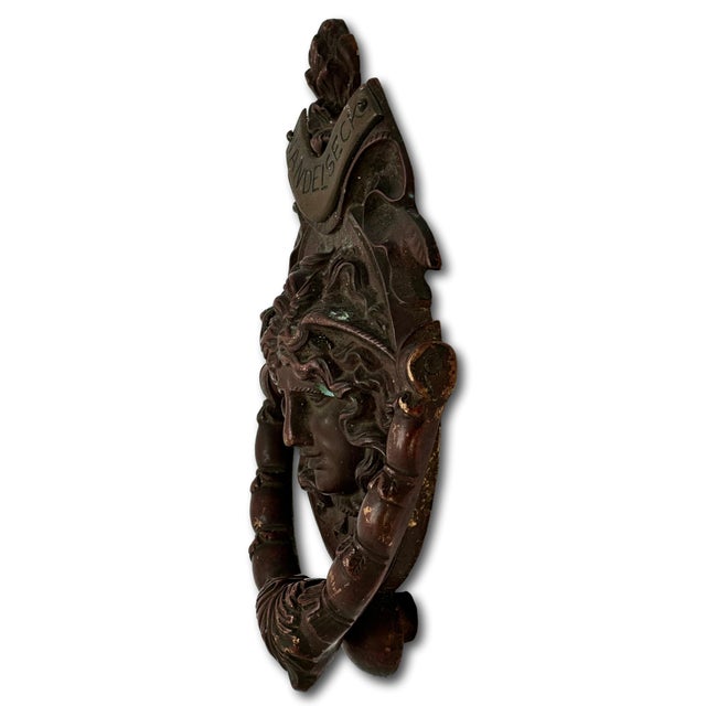 Large Size - Outstanding Authentic Antique Victorian Solid Bronze Medusa - Gorgon Door Knocker Circa Late 19th Century For Sale - Image 10 of 17