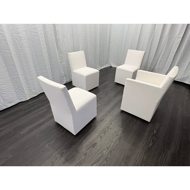 Curated Set of Four Rh Ellison Fabric Dining Chairs Perennials® Performance Textured Linen Weave — White Recessed Caster Bases For Sale - Image 18 of 18