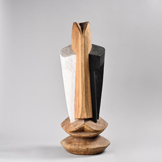Abstract sculpture by Alex Herzog, Zurich. Carved from solid wood, the work plays on the contrasts between natural wood,...