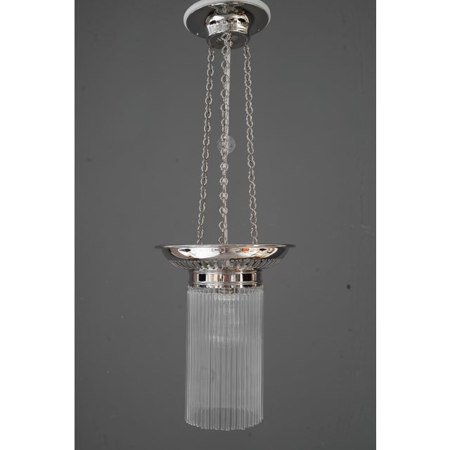 Vintage Nickel-Plated Ceiling Lamps with Glass Sticks, 1920, Set of 2 For Sale - Image 11 of 16