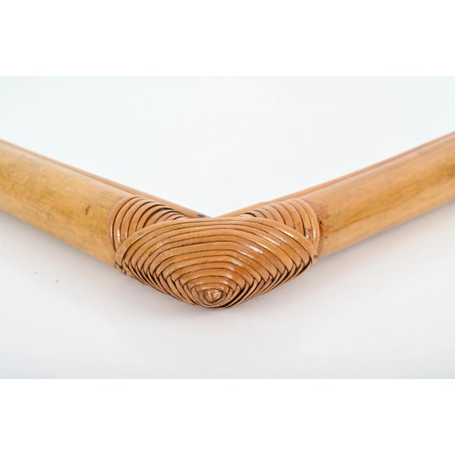 Mid-Century Arch Mirror with Double Bamboo Frame and Rattan Wicker, Italy, 1970s For Sale - Image 4 of 13