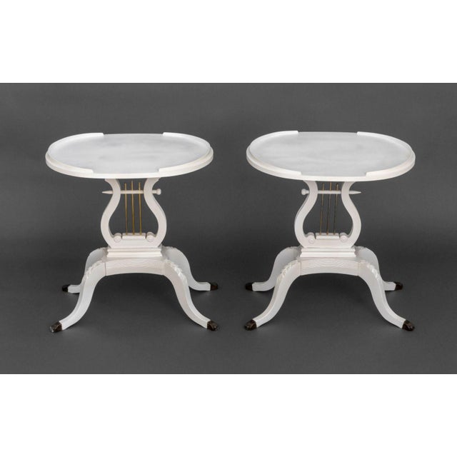Traditional Federal Style White Painted Harp Side Tables, Pair For Sale - Image 3 of 8