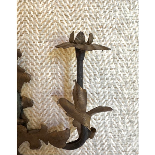 Gold Pair of Vintage Chinoiserie Figural Gilt Metal Candle Wall Sconces For Sale - Image 8 of 12