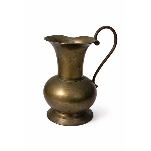 Vintage Brass Pitcher With Curved Handle and Warm Aged Patina For Sale In Los Angeles - Image 6 of 8