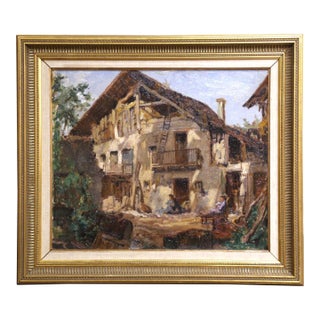Early 20th Century French Village Oil Painting by Paul Joseph Barian For Sale