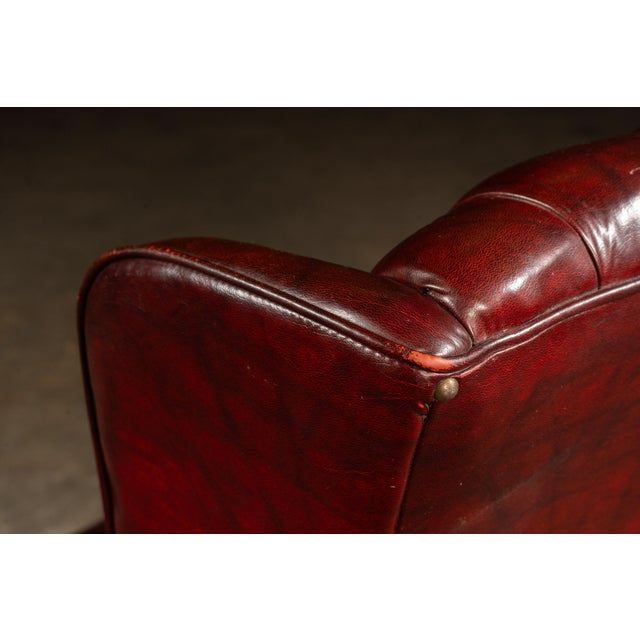 Vintage Tufted Leather Wingback Chesterfield Armchair in Oxblood For Sale - Image 14 of 15