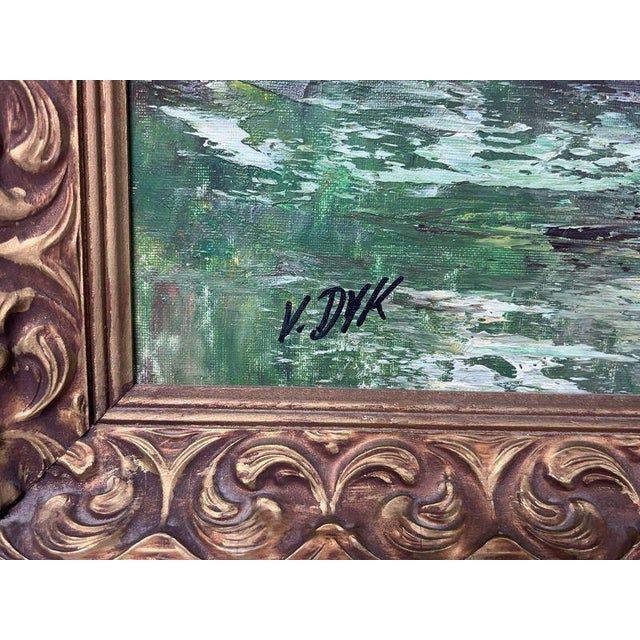 Mid-Century Modern Large Mid-Century Signed v. Dyk Pont Saint-Michel & Notre-Dame Paris Oil Painting For Sale - Image 3 of 18