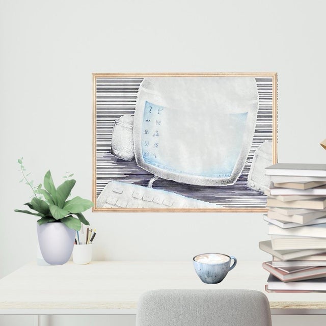 Early Apple iMac 1990s Home Computer Original Pen and Ink Drawing by Russell Dauterman For Sale - Image 4 of 4