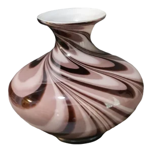 Mid-Century Modern Italian Hand-Blown Art Glass White Amethyst Purple Swirl Vase