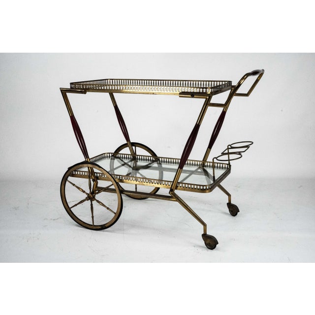 Metal Mid-Century Italian Brass and Glass Bar Cart from Cesare Lacca, Italy, 1950s For Sale - Image 7 of 14