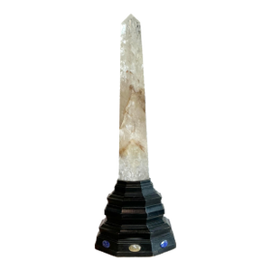 Vintage Boho Rock Crystal Obelisk on Jeweled Pedestal