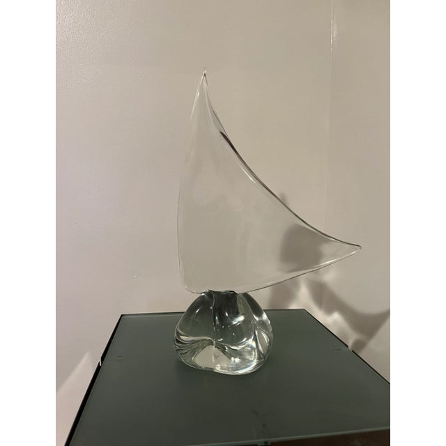 Mid-Century Modern Vintage Crystal Sailboat Sculpture Signed For Sale - Image 3 of 7