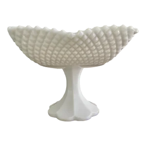 Vintage Westmoreland Square English Hobnail Milk Glass Pedestal Bowl