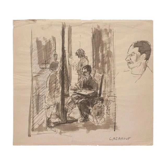 Painter is an original drawing in watercolor on creamy paper, realized by R. Cazanove. Hand-signed on the lower right. The...