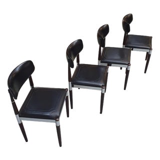 Dining Chairs in Chrome, Wood and Vinyl, Set of 4 For Sale
