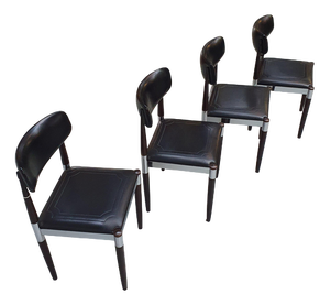 Dining Chairs in Chrome, Wood and Vinyl, Set of 4