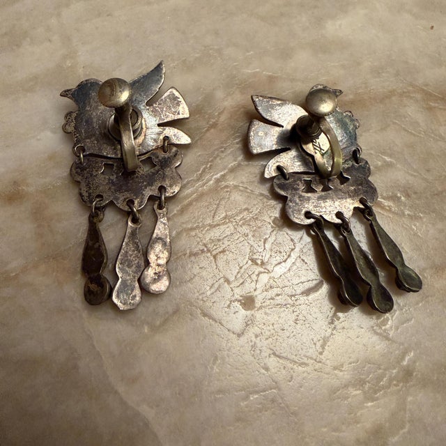 Vintage DoveMexican Sterling Silver Earrings Matilde Poulat Matl Turquoise Coral For Sale - Image 10 of 15