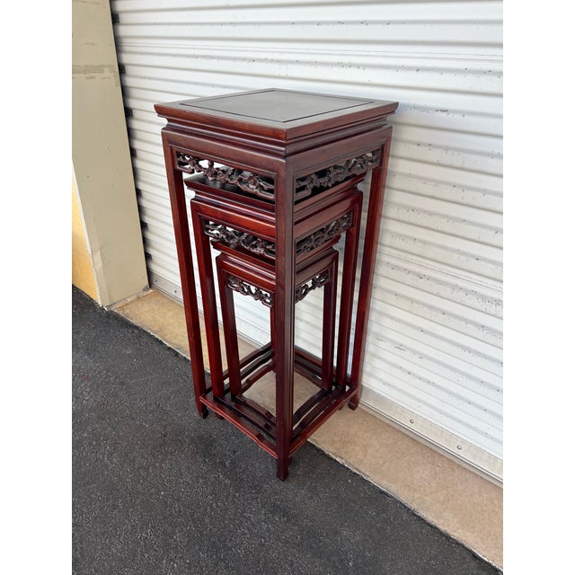 Mid 20th Century Vintage Handcarved Chinese Pedestal /Plant Stands -3 For Sale - Image 5 of 5