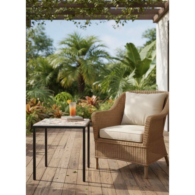 Square Tiled Coffee Table With Tropical Hibiscus Motif For Sale - Image 9 of 9