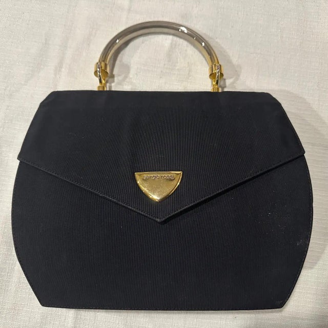 Black Elegant 1990s Black Fabric, Brass and Chromed Metal Hand-Bag by Sergio Rossi For Sale - Image 8 of 11