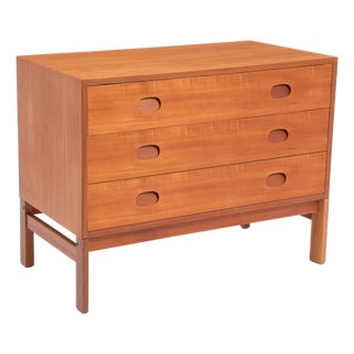 Vitze Three Drawer Teak Chest Dresser Mid Century Denmark Foil Mark Vitzé Mobelfabrik Danish Cabinet Makers For Sale