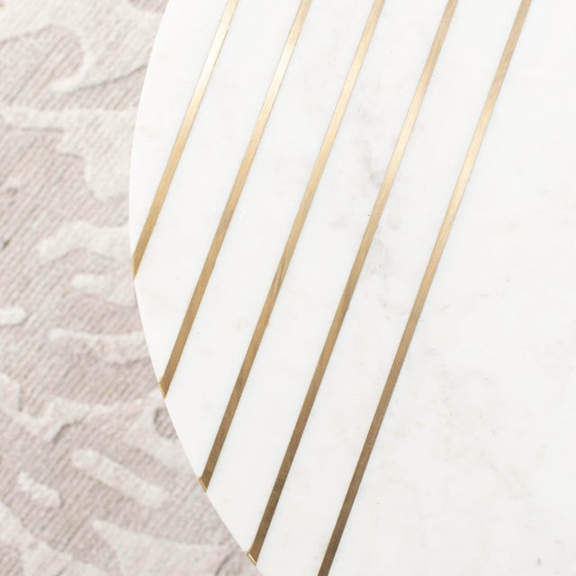 Wood Round Marble Accent Table in Natural Brown & White & Gold For Sale - Image 7 of 9