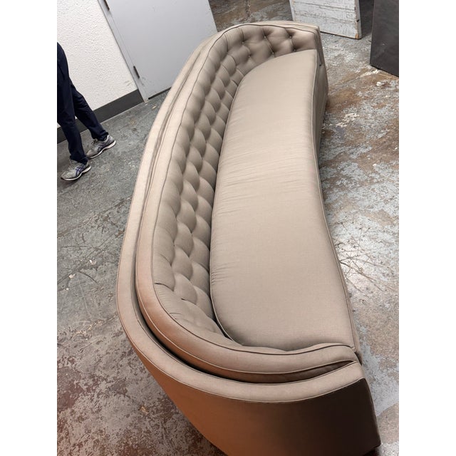 Wood Bespoke Curved Tufted Tuxedo Sofa For Sale - Image 7 of 12