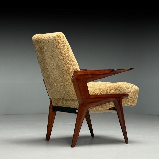 Mid-Century Modern Vittorio Dassi Attr, Italian Mid-Century Modern Armchair, Honey Shearling, 1950s For Sale - Image 3 of 10