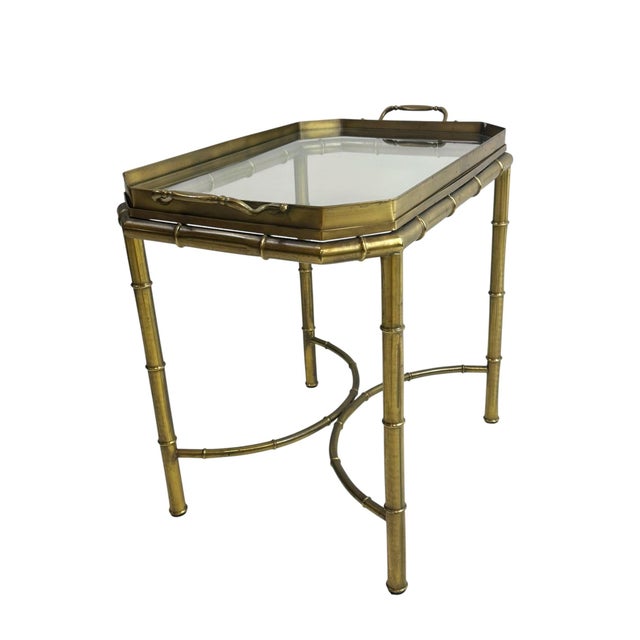 Mid 20th Century Brass Hollywood Regency Faux Bamboo Tray Table For Sale - Image 9 of 14