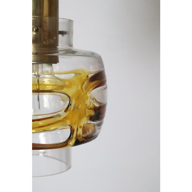 Yellow Mid-Century Murano Glass Pendant Lamp with Golden Yellow Waves and Brass, 1970s For Sale - Image 8 of 18