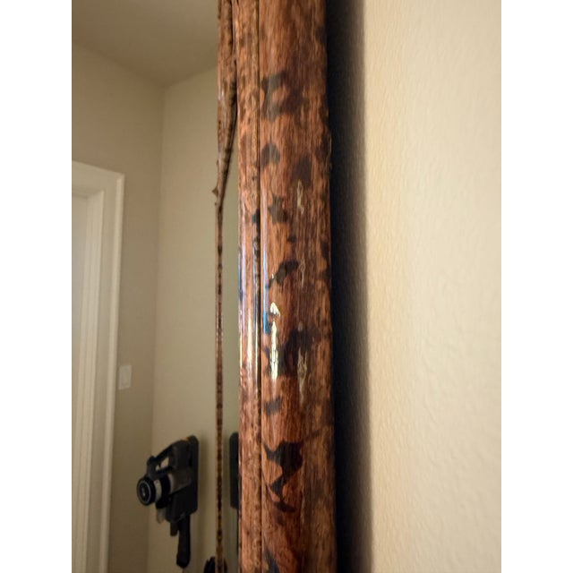 Camel Vintage British Colonial Style Burnt Bamboo and Cane Wall Mirror For Sale - Image 8 of 12