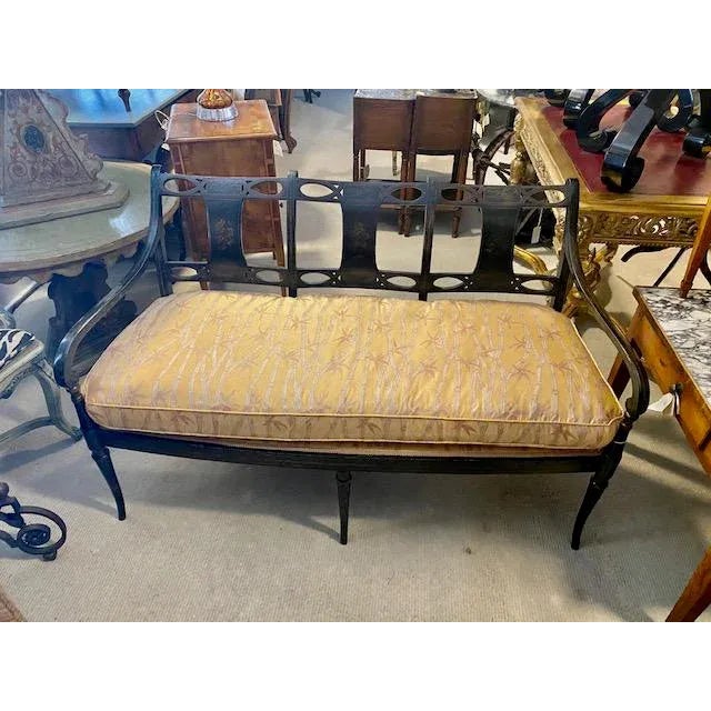 19th C. English Black Painted Settee With Flower Motif For Sale - Image 11 of 12