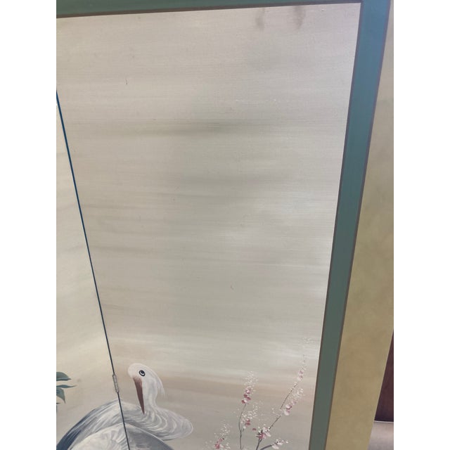 Mid 20th Century Mid 20th Century Japanese Style Four Panel Screen Hand Painted by Lucien Leinfelder For Sale - Image 5 of 11