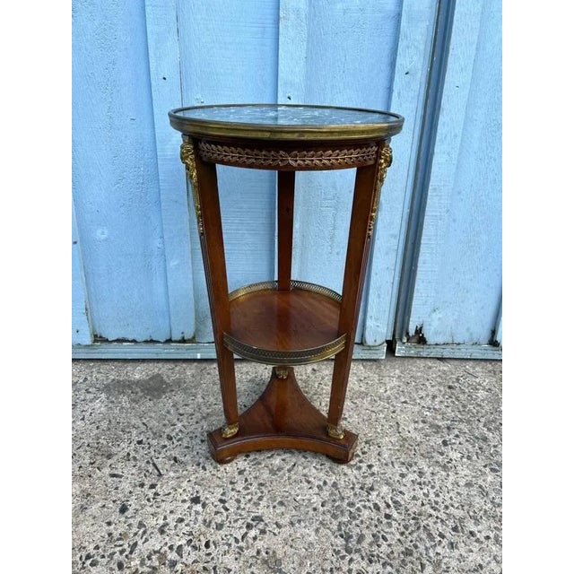 French Provincial 19th Century Empire Style Brass Mounded Mahogany Green Marble Inset Top Side Table For Sale - Image 3 of 12