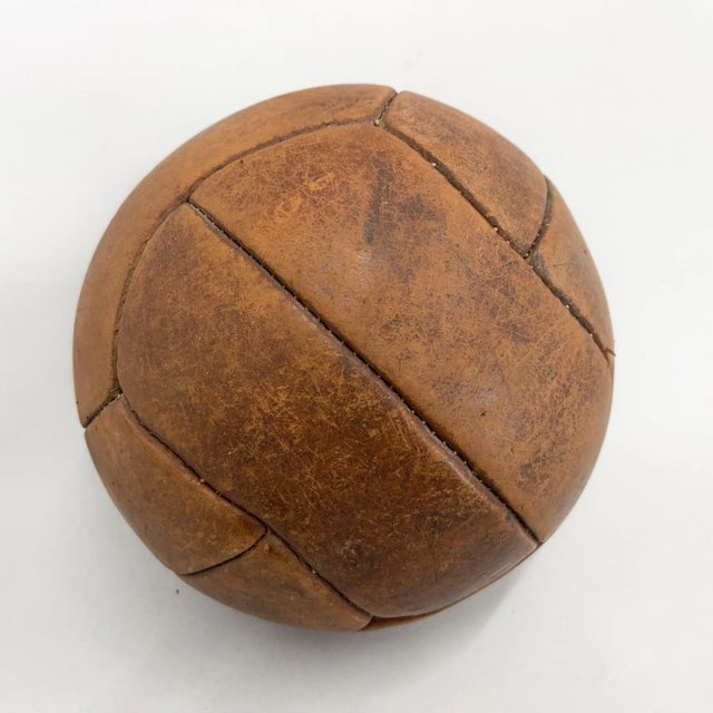 Vintage Brown Leather Medicine Ball, 1930s For Sale - Image 6 of 8