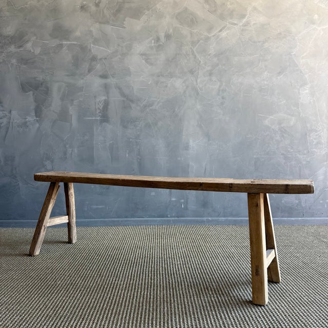 Mid-Century Modern Late 20th Century Elm Wood Skinny Bench #B92 For Sale - Image 3 of 8