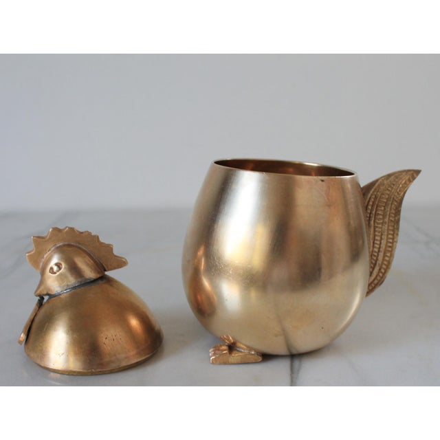 Vintage Polished Brass Egg-Shaped Container With a Rooster Head Lid For Sale - Image 10 of 12