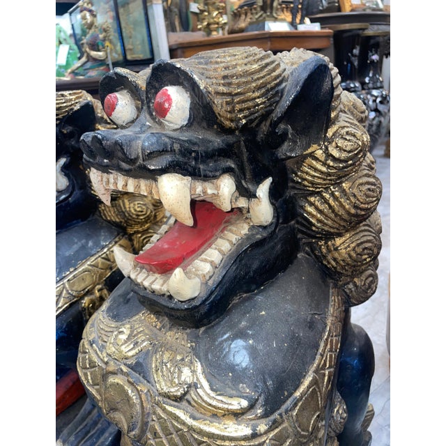 Black 1930s Pair of Antique Japanese Black Lacquer Wood Shishi or Foo Dogs For Sale - Image 8 of 8