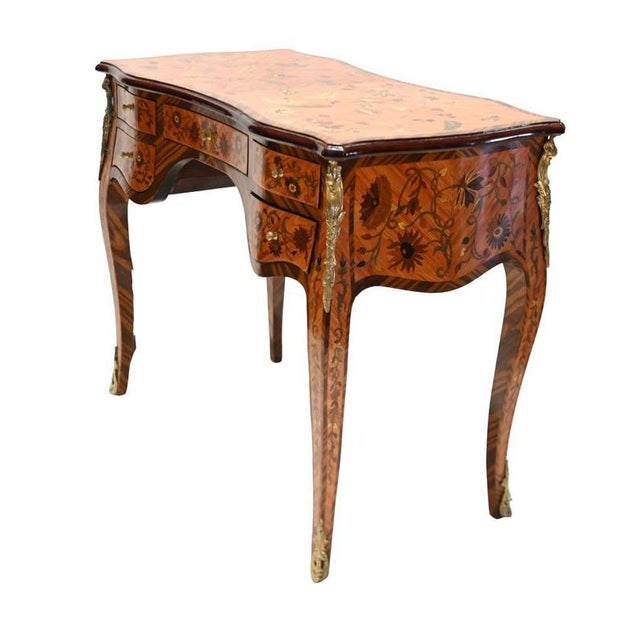 Brown French Writing Desk in Marquetry Inlay For Sale - Image 8 of 14
