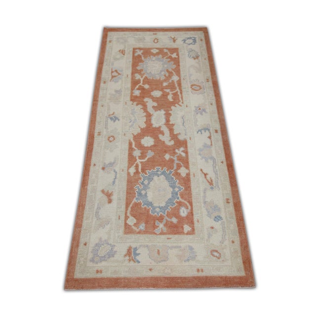 Early 21st Century Red Handwoven Modern Turkish Oushak Runner 2'7" X 5'11" For Sale - Image 5 of 6