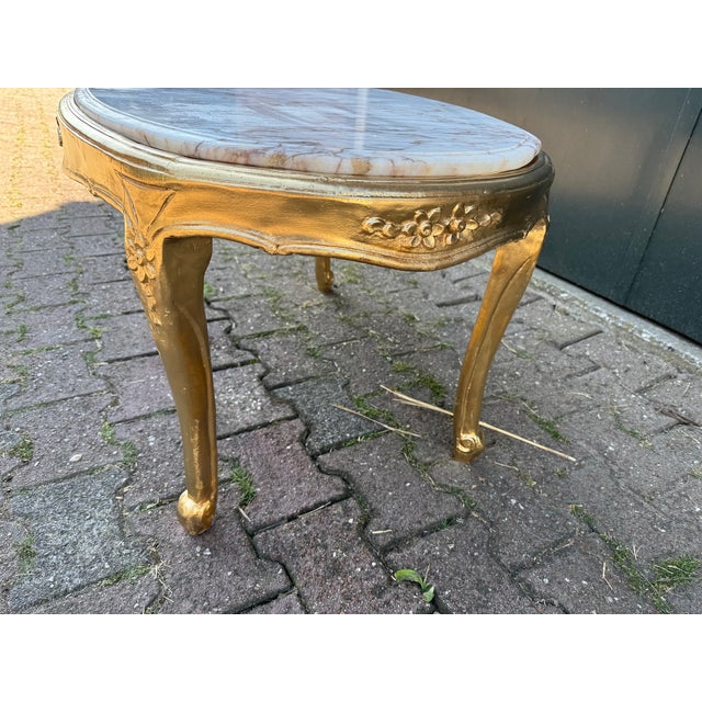 1940 French Louis XVI Gold Beech Marble Coffee Table - 1 Pc For Sale - Image 4 of 10